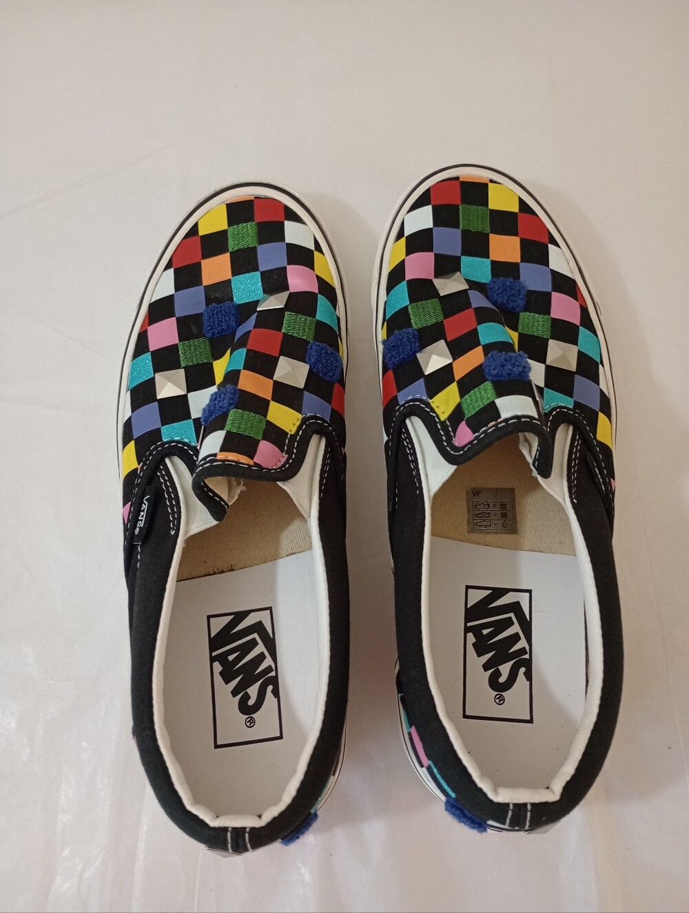 Vans Classic Slip On Mixed Media Rainbow Checkerboard Unisex Men's 7, Women's 8. - Picture 2 of 7